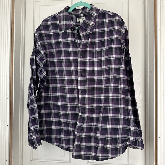 St Johns Bay Iron Free Mens 2XL XXL Button Down Long Sleeve Plaid Purple - Picture 1 of 7